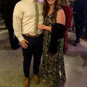 Dark teal long flowered dress